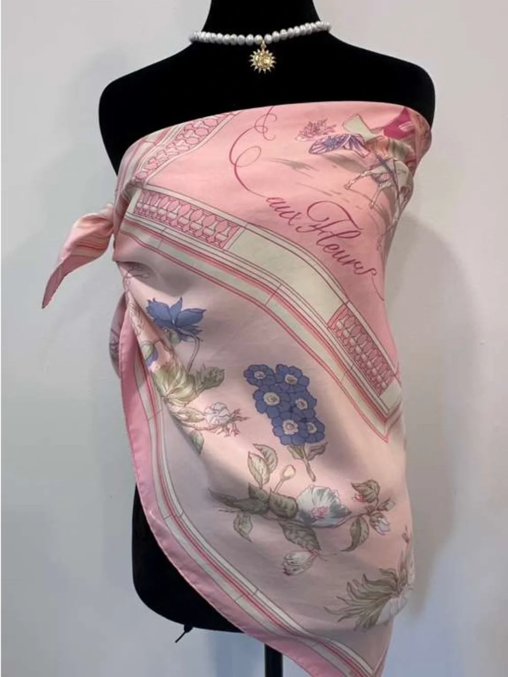 Hermes Silk Scarf Carré 90 Pink Floral Hand Rolled Made in France